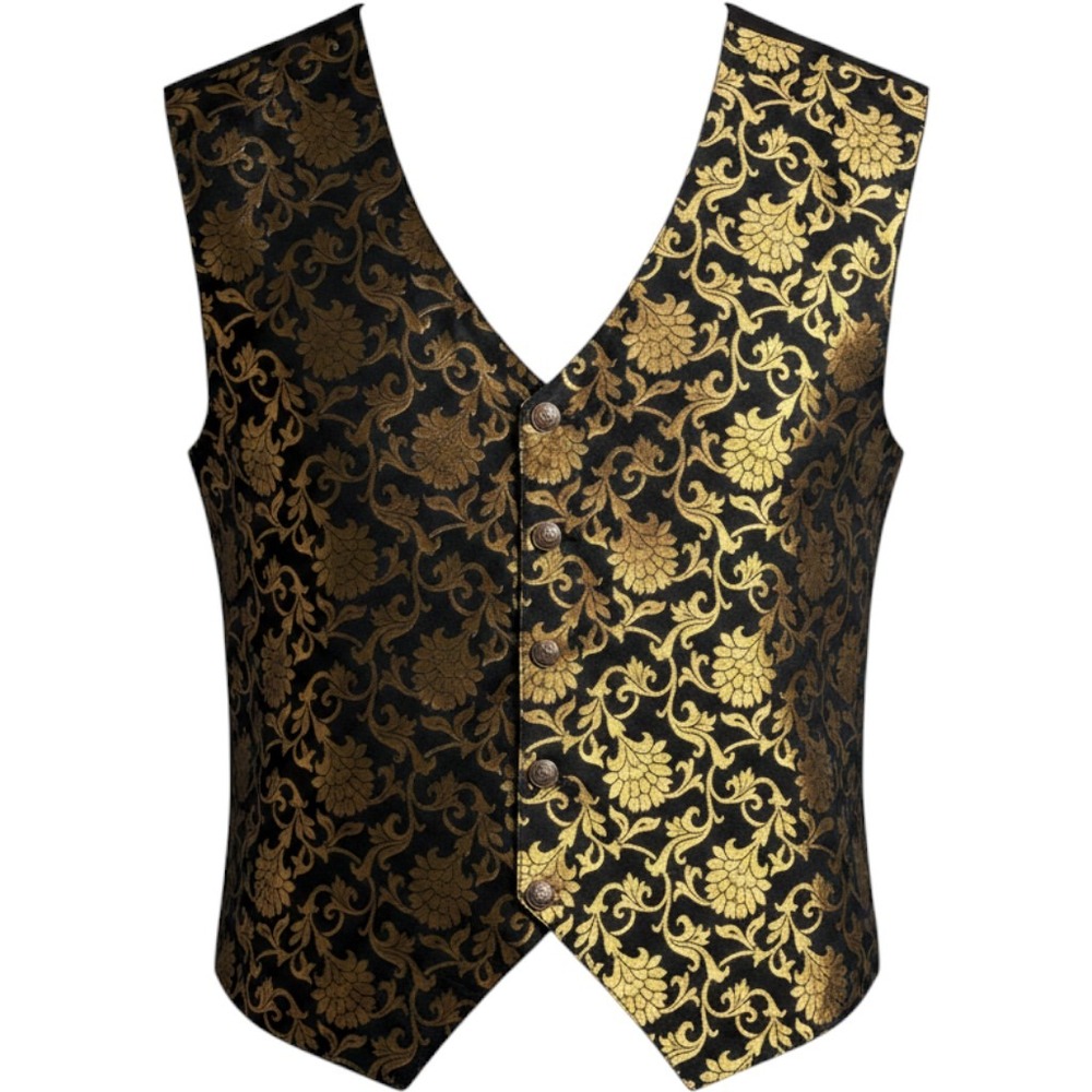 Vintage Gold Black Brocade‎ Floral Vest Small Regencycore Steampunk Waistcoat